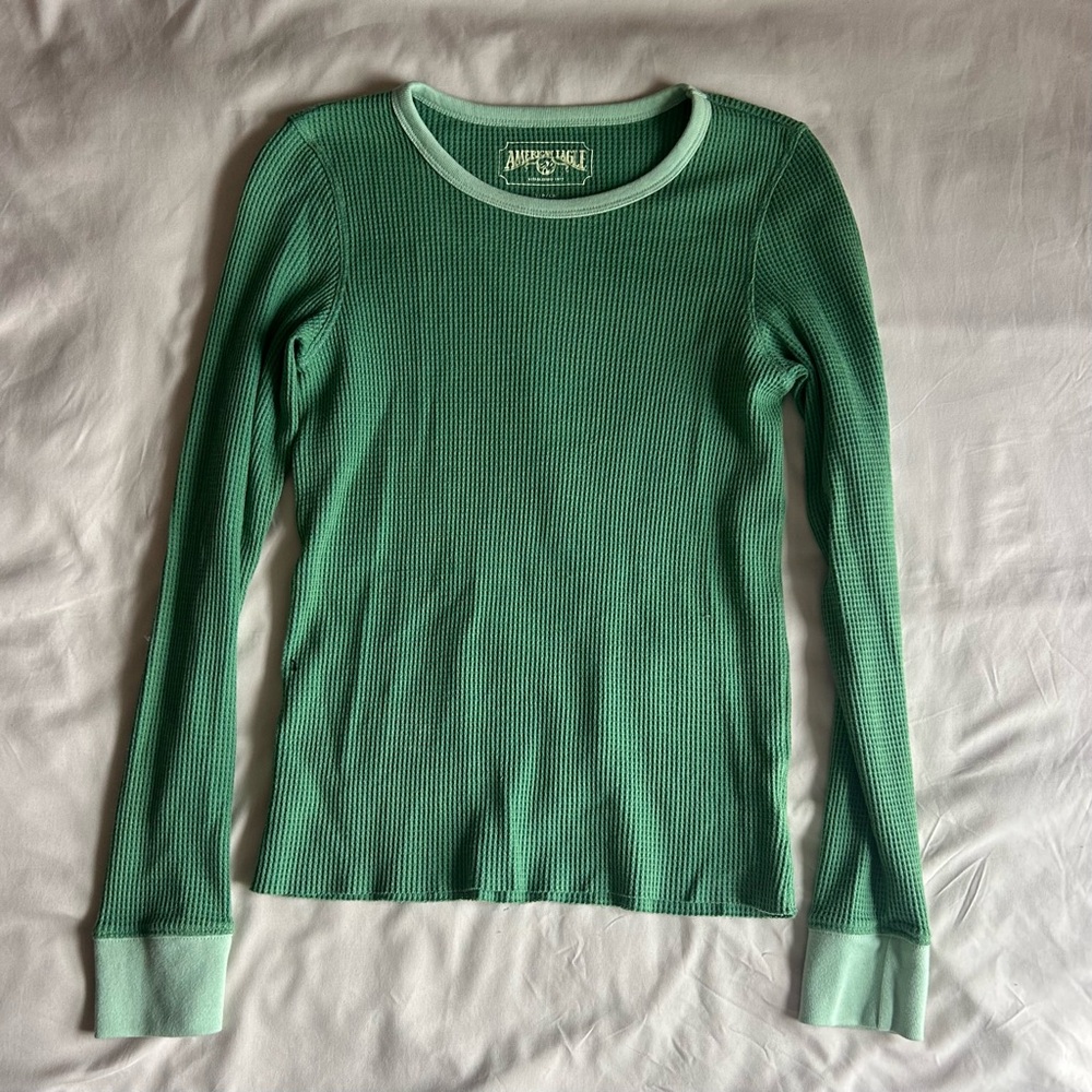 American Eagle Waffle Knit Long Sleeve – Green – Size Small - Picture 2 of 6
